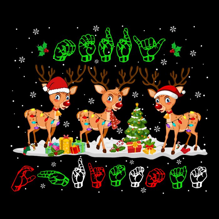 Christmas Lights Merry Christmas Reindeer Asl Sign Language Flat Bill Trucker Hat