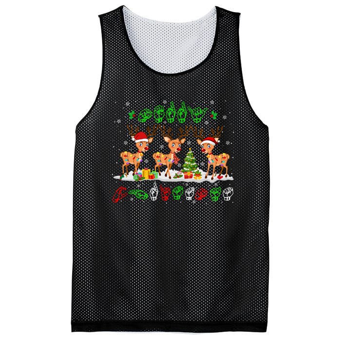 Christmas Lights Merry Christmas Reindeer Asl Sign Language Mesh Reversible Basketball Jersey Tank