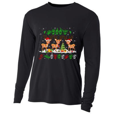Christmas Lights Merry Christmas Reindeer Asl Sign Language Cooling Performance Long Sleeve Crew