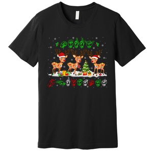 Christmas Lights Merry Christmas Reindeer Asl Sign Language Premium T-Shirt