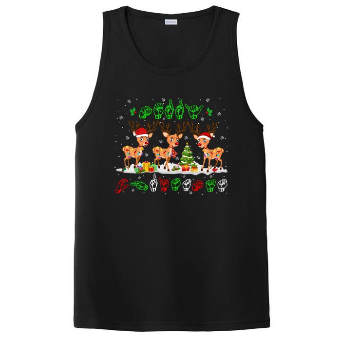 Christmas Lights Merry Christmas Reindeer Asl Sign Language PosiCharge Competitor Tank