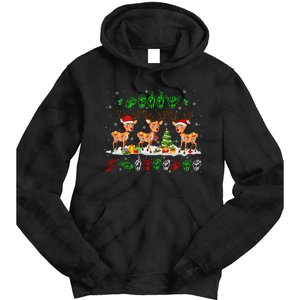 Christmas Lights Merry Christmas Reindeer Asl Sign Language Tie Dye Hoodie