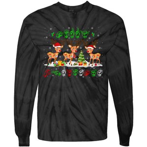 Christmas Lights Merry Christmas Reindeer Asl Sign Language Tie-Dye Long Sleeve Shirt