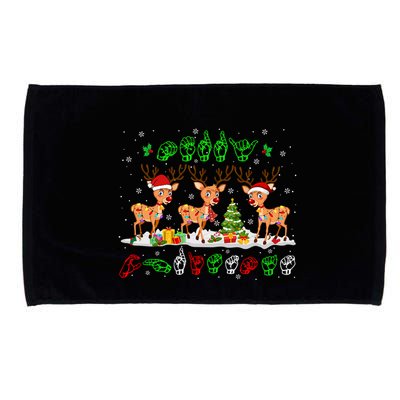 Christmas Lights Merry Christmas Reindeer Asl Sign Language Microfiber Hand Towel