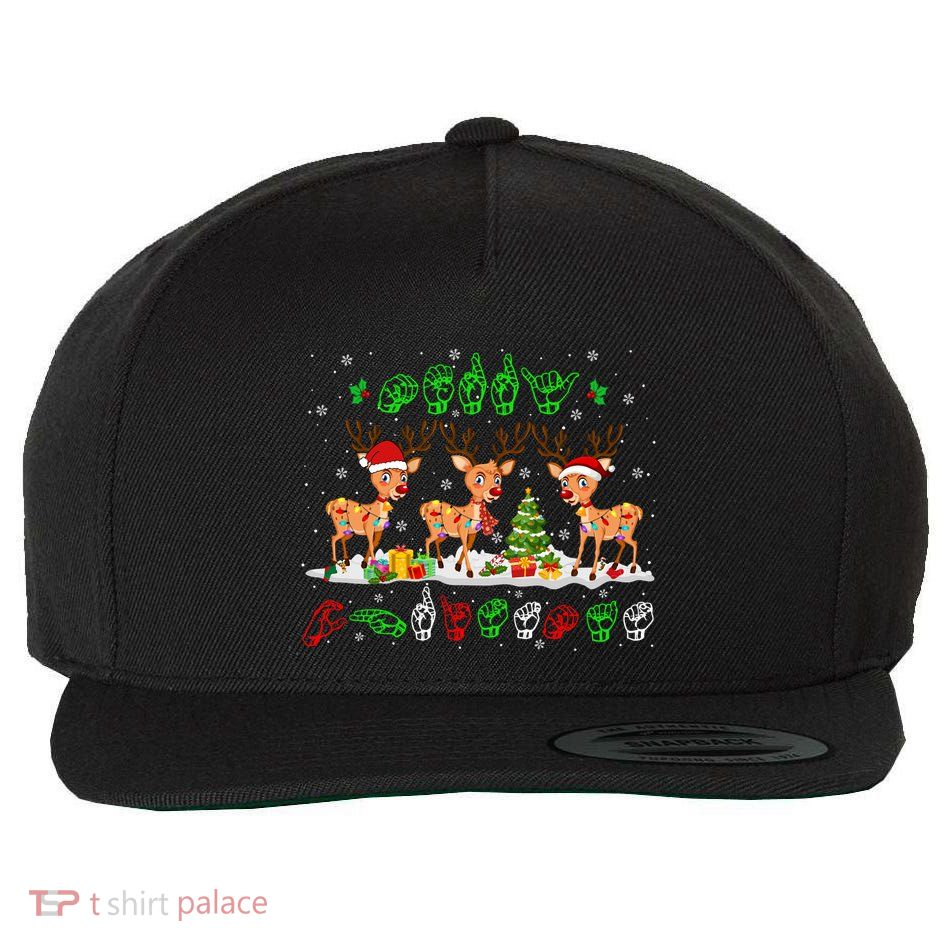 Christmas Lights Merry Christmas Reindeer Asl Sign Language Wool Snapback Cap