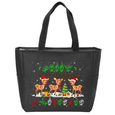 Christmas Lights Merry Christmas Reindeer Asl Sign Language Zip Tote Bag