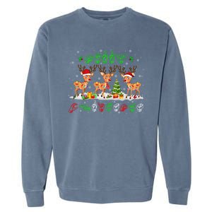 Christmas Lights Merry Christmas Reindeer Asl Sign Language Garment-Dyed Sweatshirt