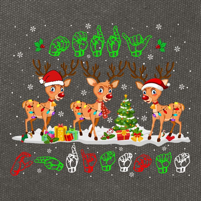 Christmas Lights Merry Christmas Reindeer Asl Sign Language Cotton Canvas Backpack