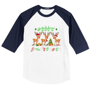 Christmas Lights Merry Christmas Reindeer Asl Sign Language Baseball Sleeve Shirt