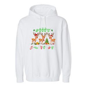 Christmas Lights Merry Christmas Reindeer Asl Sign Language Garment-Dyed Fleece Hoodie