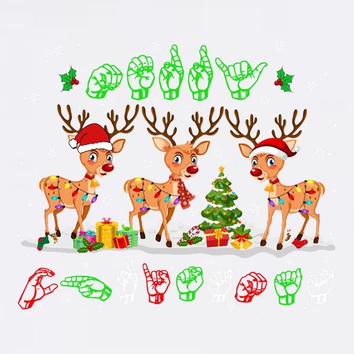 Christmas Lights Merry Christmas Reindeer Asl Sign Language Garment-Dyed Sweatshirt