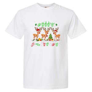 Christmas Lights Merry Christmas Reindeer Asl Sign Language Garment-Dyed Heavyweight T-Shirt