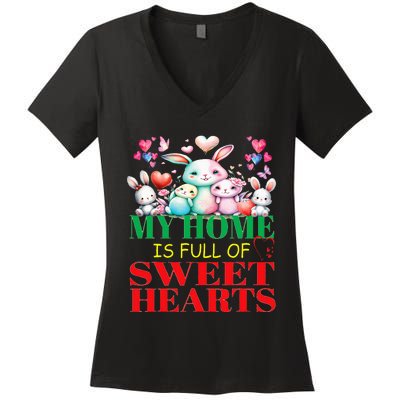 Cute Lovely My Home Is Full Of Sweet Hearts Valentines Day Women's V-Neck T-Shirt