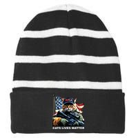 Cats Lives Matter Striped Beanie with Solid Band