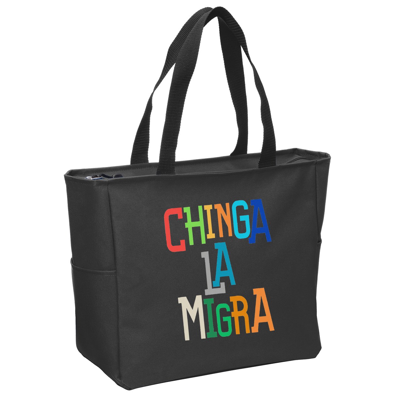 Chinga La Migra Bold Political Matching Zip Tote Bag