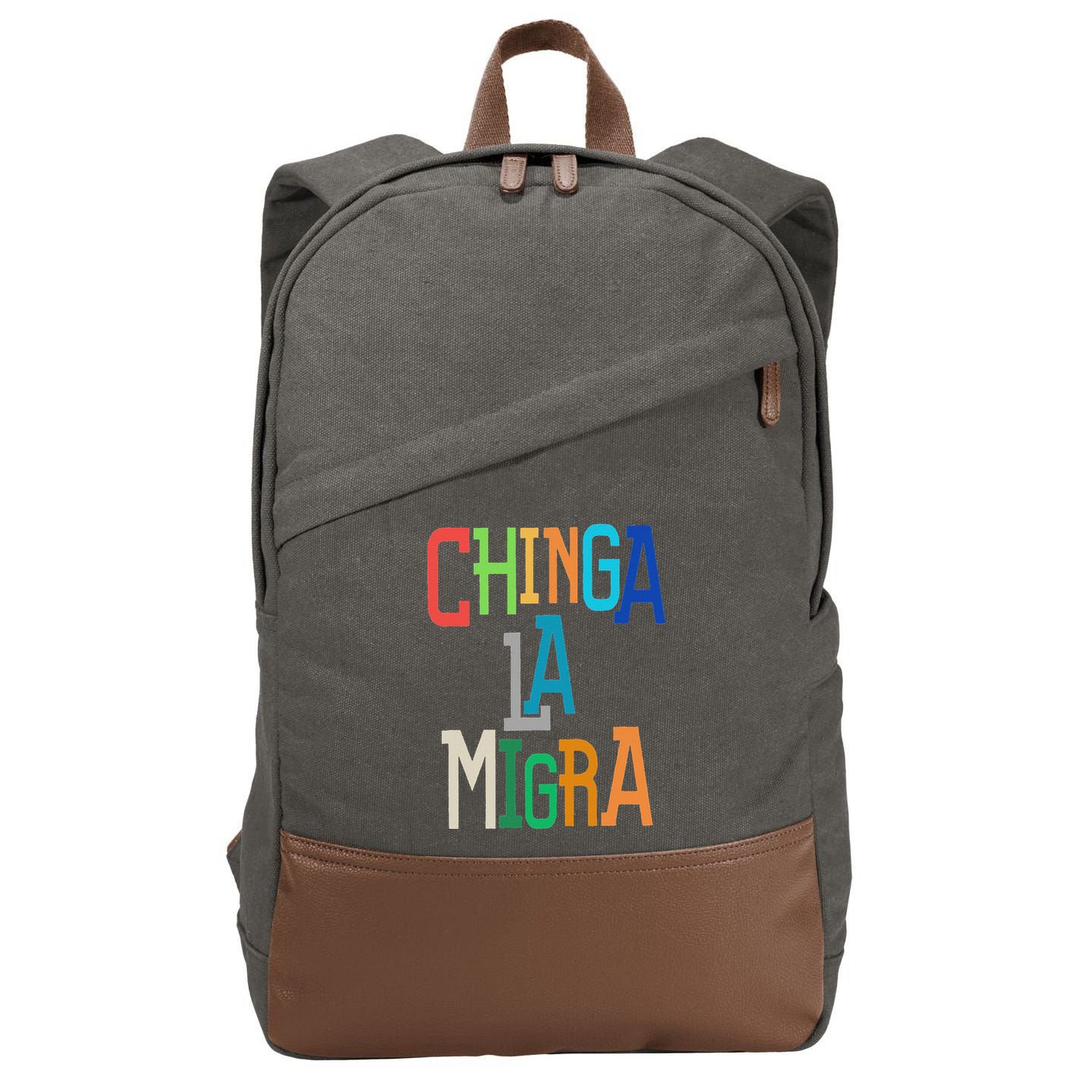 Chinga La Migra Bold Political Matching Cotton Canvas Backpack