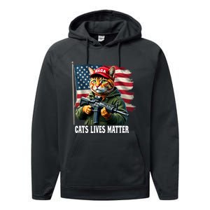 Cats Lives Matter Funny Trump 2024 Cat Maga Voting Trump Performance Fleece Hoodie