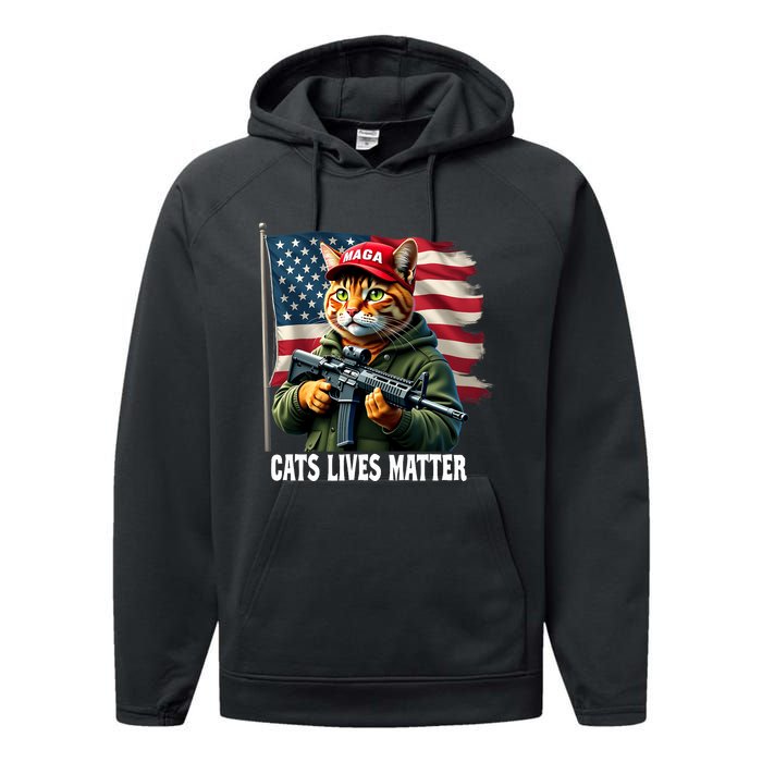 Cats Lives Matter Funny Trump 2024 Cat Maga Voting Trump Performance Fleece Hoodie