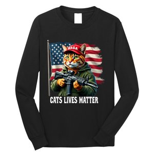 Cats Lives Matter Funny Trump 2024 Cat Maga Voting Trump Long Sleeve Shirt