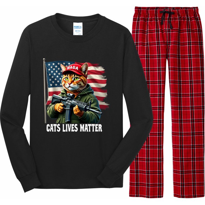 Cats Lives Matter Funny Trump 2024 Cat Maga Voting Trump Long Sleeve Pajama Set