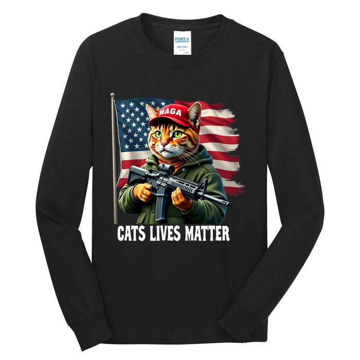 Cats Lives Matter Funny Trump 2024 Cat Maga Voting Trump Tall Long Sleeve T-Shirt