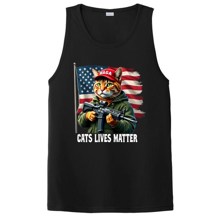 Cats Lives Matter Funny Trump 2024 Cat Maga Voting Trump PosiCharge Competitor Tank