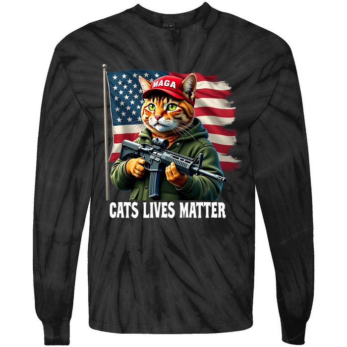 Cats Lives Matter Funny Trump 2024 Cat Maga Voting Trump Tie-Dye Long Sleeve Shirt