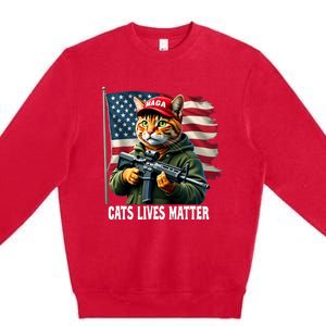 Cats Lives Matter Funny Trump 2024 Cat Maga Voting Trump Premium Crewneck Sweatshirt