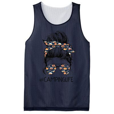 Camping Life Messy Bun Hair Mother's Day Camping Lovers Mesh Reversible Basketball Jersey Tank