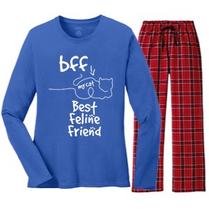 Cat Lover My Bff Best Feline Friend Is A Cat Kitty Cute Gift Women's Long Sleeve Flannel Pajama Set 