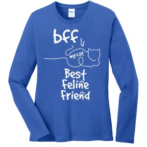 Cat Lover My Bff Best Feline Friend Is A Cat Kitty Cute Gift Ladies Long Sleeve Shirt