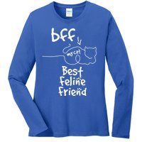 Cat Lover My Bff Best Feline Friend Is A Cat Kitty Cute Gift Ladies Long Sleeve Shirt