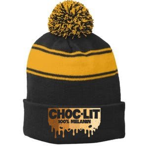 Choc Lit Melanin Queen African Afro Pride Black Historty Stripe Pom Pom Beanie