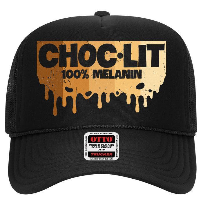 Choc Lit Melanin Queen African Afro Pride Black Historty High Crown Mesh Back Trucker Hat