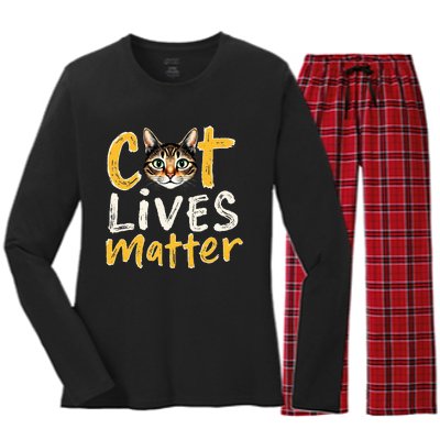 Cat Lives Matter Women's Long Sleeve Flannel Pajama Set 