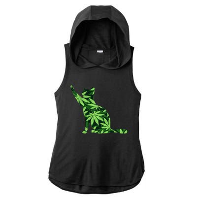 Cat Lover Marijuana Weed Smoker Funny Leaf Cannabis Ladies PosiCharge Tri-Blend Wicking Draft Hoodie Tank