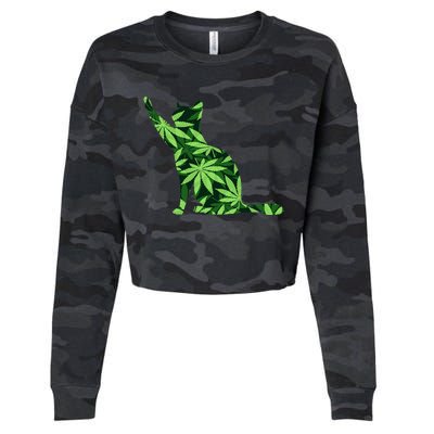 Cat Lover Marijuana Weed Smoker Funny Leaf Cannabis Cropped Pullover Crew