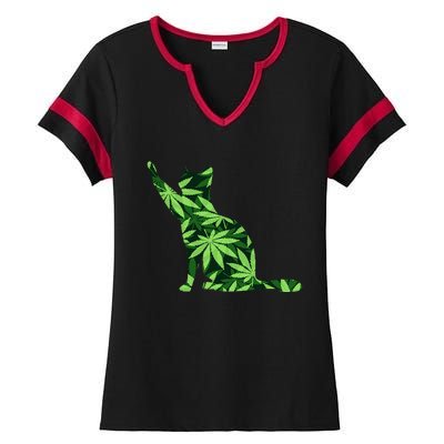 Cat Lover Marijuana Weed Smoker Funny Leaf Cannabis Ladies Halftime Notch Neck Tee