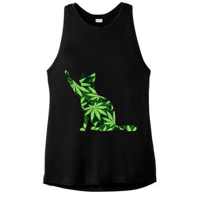 Cat Lover Marijuana Weed Smoker Funny Leaf Cannabis Ladies PosiCharge Tri-Blend Wicking Tank
