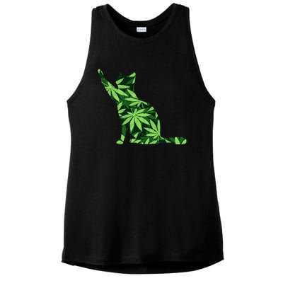 Cat Lover Marijuana Weed Smoker Funny Leaf Cannabis Ladies PosiCharge Tri-Blend Wicking Tank