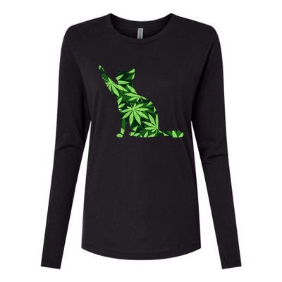 Cat Lover Marijuana Weed Smoker Funny Leaf Cannabis Womens Cotton Relaxed Long Sleeve T-Shirt