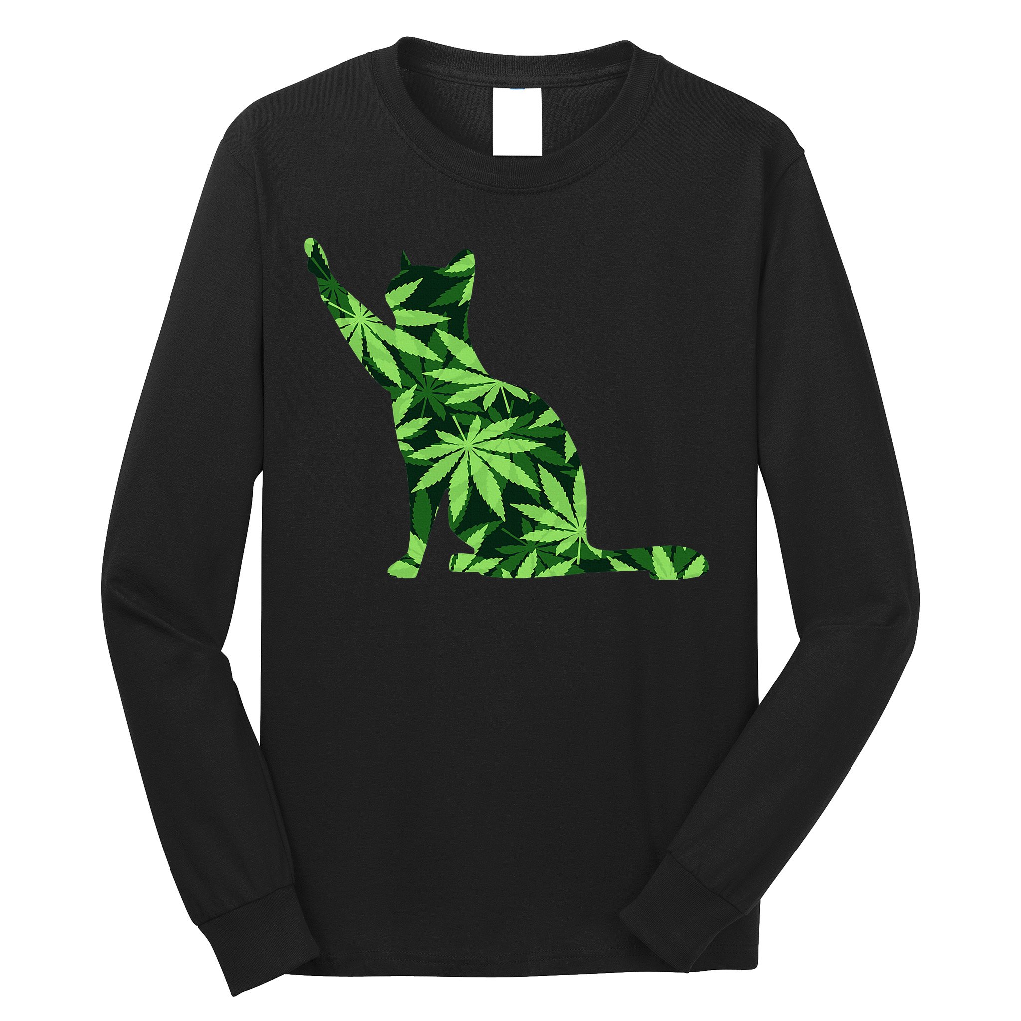 Cat Lover Marijuana Weed Smoker Funny Leaf Cannabis Long Sleeve Shirt