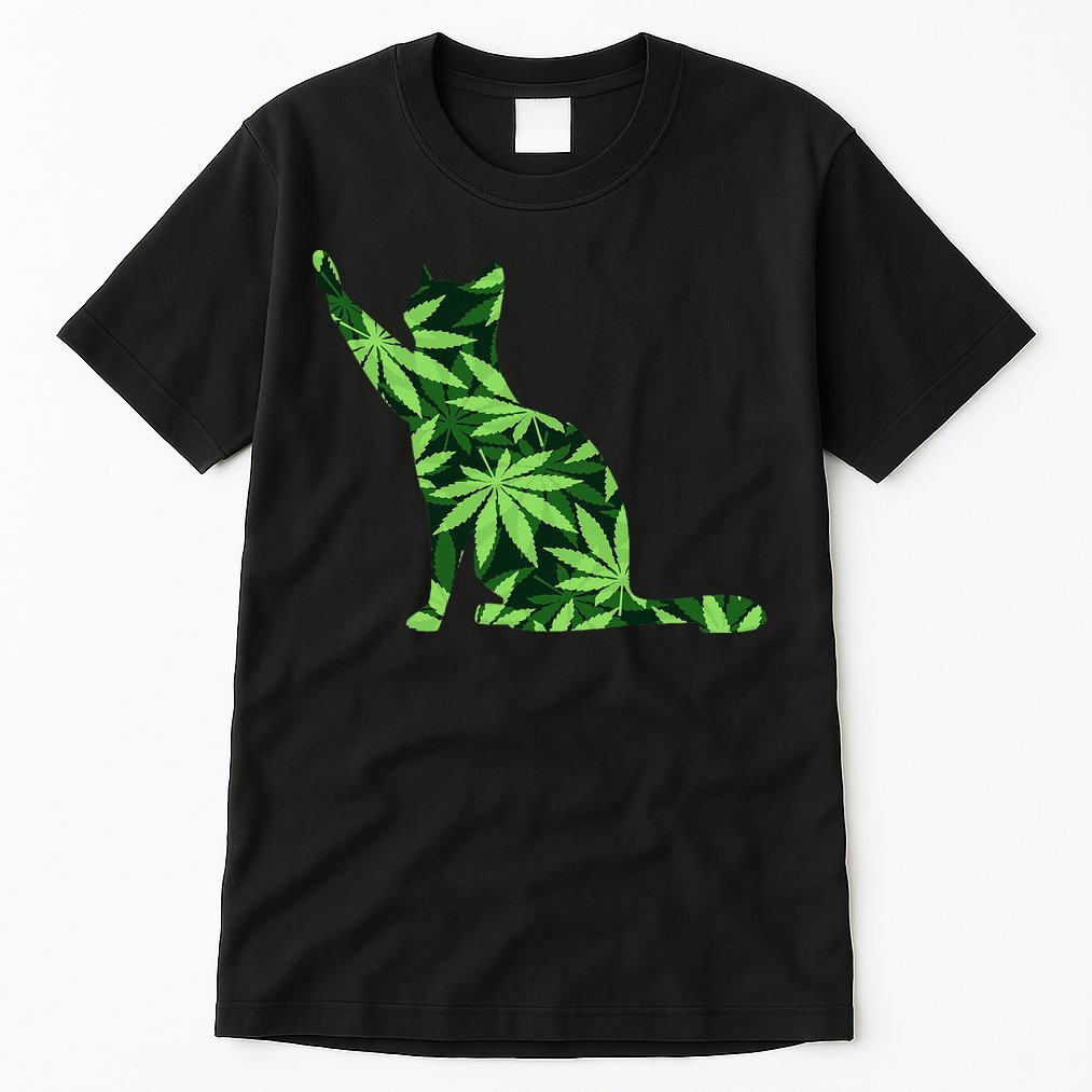 Cat Lover Marijuana Weed Smoker Funny Leaf Cannabis Tall T-Shirt
