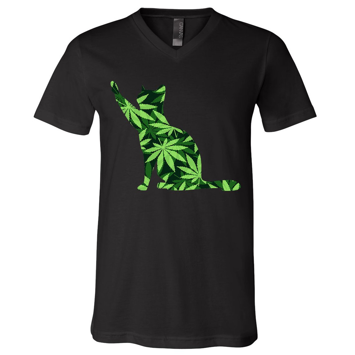 Cat Lover Marijuana Weed Smoker Funny Leaf Cannabis V-Neck T-Shirt