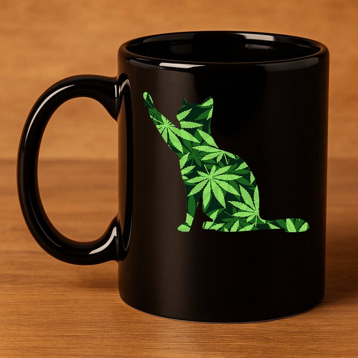 Cat Lover Marijuana Weed Smoker Funny Leaf Cannabis 11oz C Handle Ceramic Mug