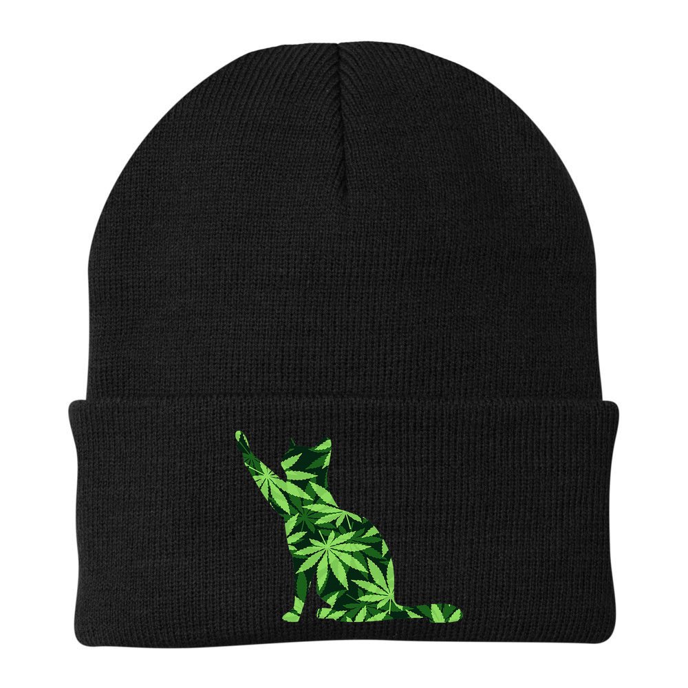 Cat Lover Marijuana Weed Smoker Funny Leaf Cannabis Beanie