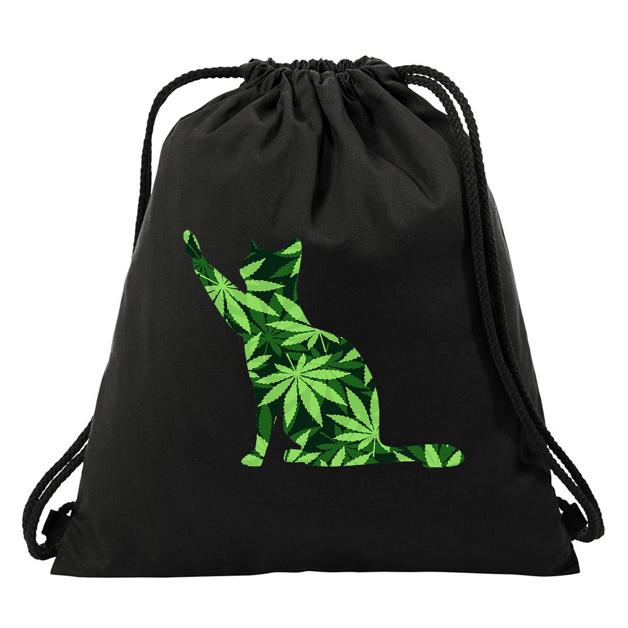 Cat Lover Marijuana Weed Smoker Funny Leaf Cannabis Drawstring Bag