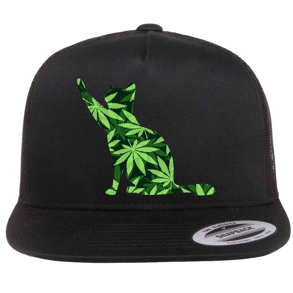 Cat Lover Marijuana Weed Smoker Funny Leaf Cannabis Flat Bill Trucker Hat