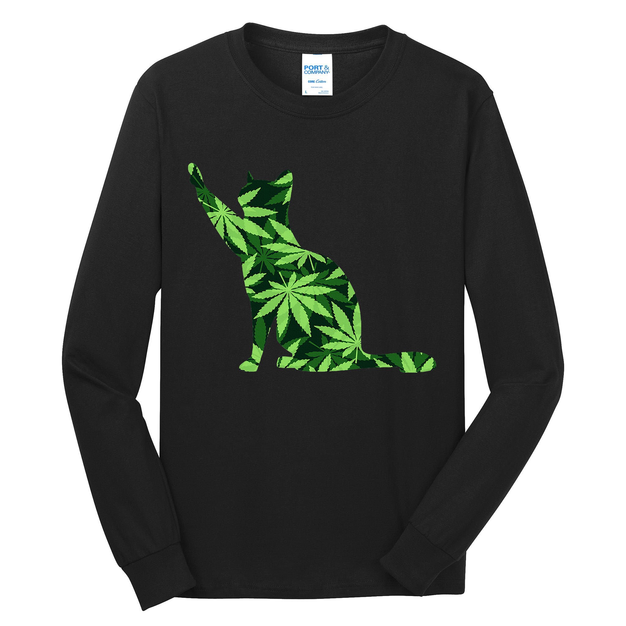 Cat Lover Marijuana Weed Smoker Funny Leaf Cannabis Tall Long Sleeve T-Shirt