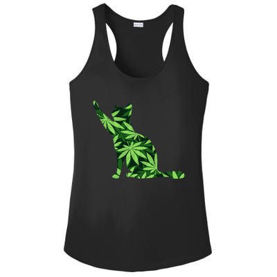 Cat Lover Marijuana Weed Smoker Funny Leaf Cannabis Ladies PosiCharge Competitor Racerback Tank